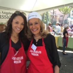 Marilyn with TV daughter Sal Stowers ("Tamara" and "Lani"), volunteering at the LA Mission. Marilyn stated, "Sal is a beautiful, lovely young woman."